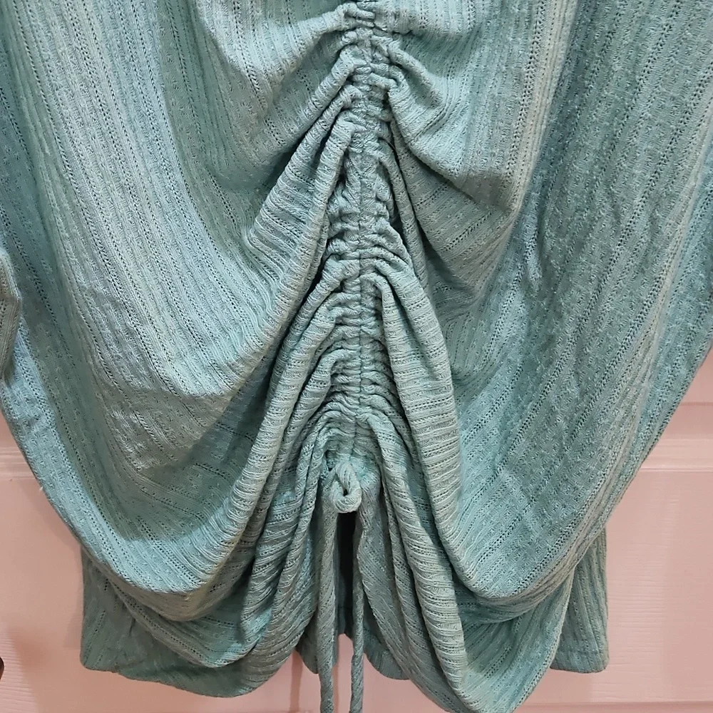 Staccato Mint Green Ruched Drawstring V-Neck Textured Dolman Sleeve Top Sz Lg